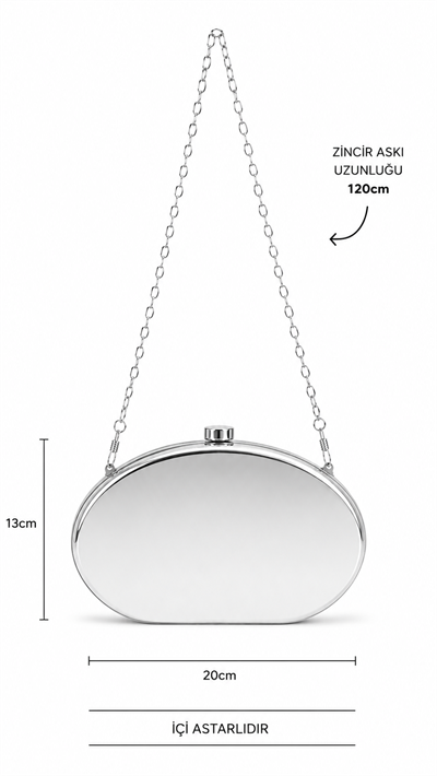 Seo Silver Kadın Zincir Askılı Metalik Hardcase Clutch Çanta | Gece & Davet