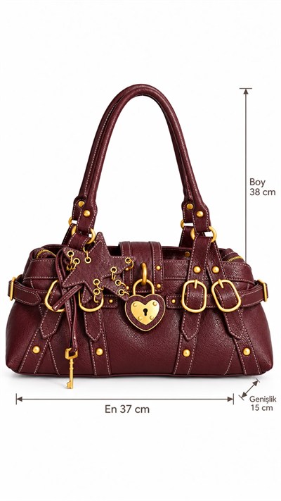 Valleria Bordo Charm Detaylı Vegan Deri Premium Çanta