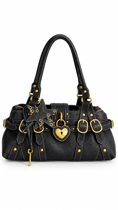 Valleria Siyah Charm Detaylı Vegan Deri Premium Çanta