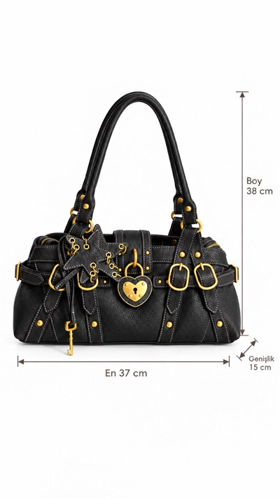 Valleria Siyah Charm Detaylı Vegan Deri Premium Çanta