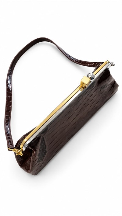 Volea Acı Kahve Krokodil Dokulu Vegan Deri Tasarım Çanta