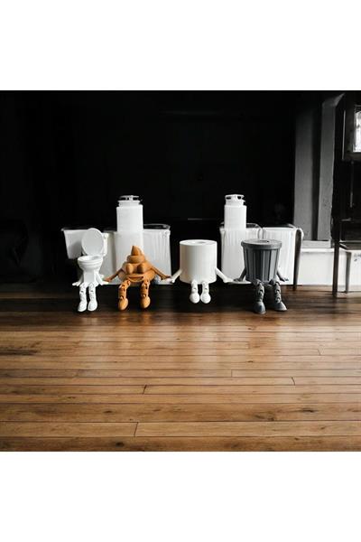 4lü Banyo Dekoratif Figür Seti /Tuvalet Kağıdı, Çöp Kovası, Kaka Emojisi ,Klozet Aksesuar
