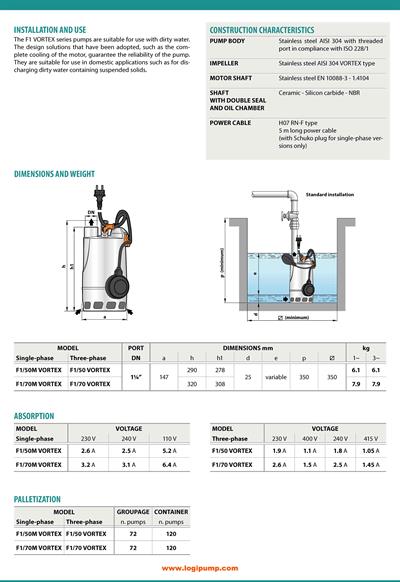  City Pumps F1/70 VORTEX Paslanmaz Kirli Su Pompası Katı Parçacıklar İçin 0.55 kW - 9 mSS