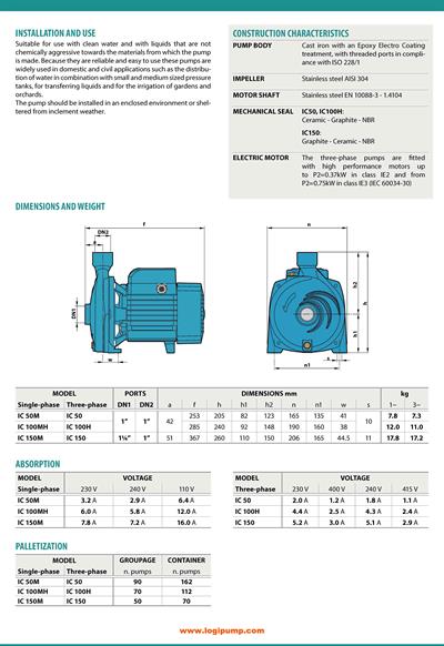  City Pumps IC 50 Santrifüj Pompa Hidrofor ve Sulama Uygulamaları İçin 0.37 kW - 23 mSS