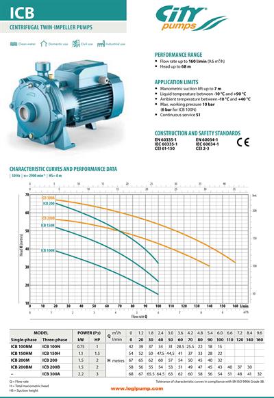  City Pumps ICB 200B Çift Çarklı Santrifüj Pompa Basınç Artırma Uygulamaları İçin 1.5 kW - 58 mSS