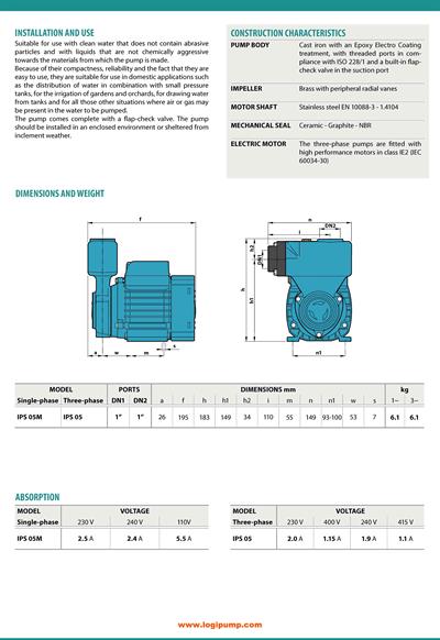  City Pumps IPS 05 Kendinden Emişli Periferik Pompa Hidrofor Sistemleri İçin 0.37 kW - 40 mSS