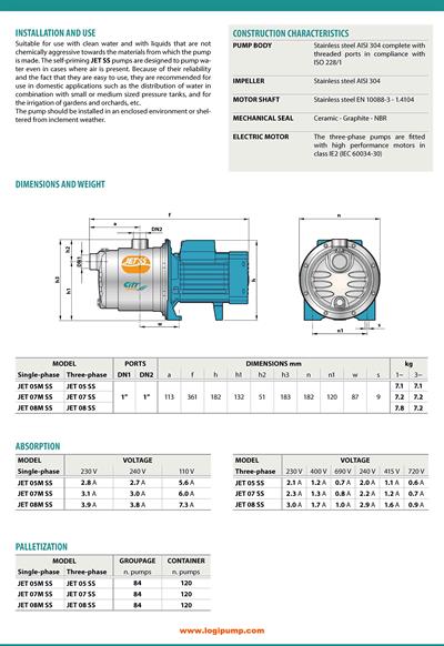  City Pumps JET 08 SS Paslanmaz Jet Pompa Kuyu Suyu Sistemleri İçin 0.55 kW - 43 mSS