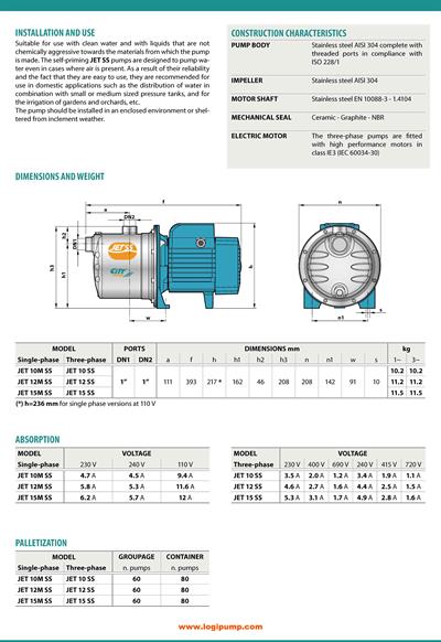  City Pumps JET 15 SS Paslanmaz Yüksek Basınçlı Jet Pompa Hidrofor İçin 1.1 kW - 60 mSS