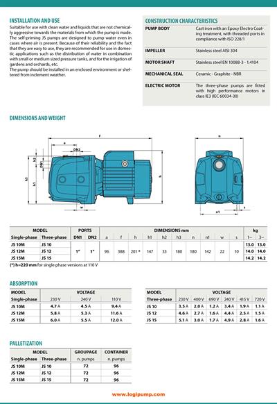  City Pumps JS 12 Yüksek Basınçlı Jet Pompa Hidrofor Sistemleri İçin 0.90 kW - 51 mSS