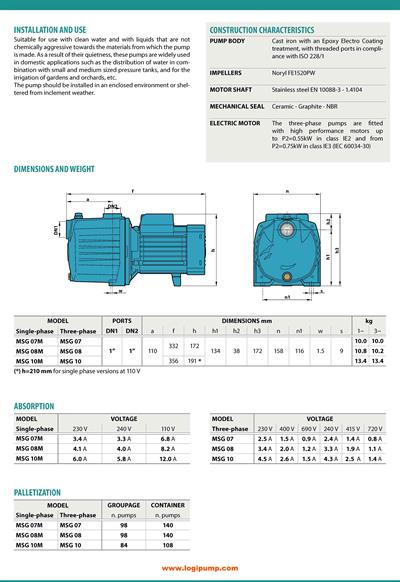  City Pumps MSG 08 Sessiz Çok Kademeli Pompa Hidrofor Sistemleri İçin 0.55 kW - 52 mSS