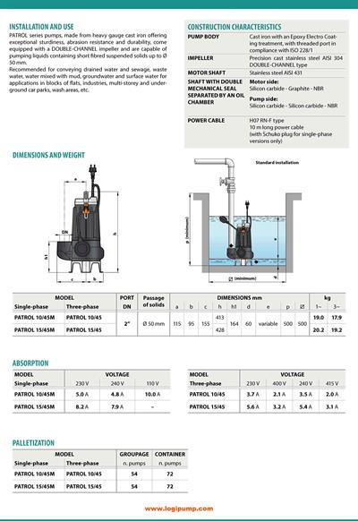  City Pumps PATROL 15/45 Yüksek Debi Fosseptik Dalgıç Pompa Büyük Tesisler İçin 1.1 kW - 15 mSS