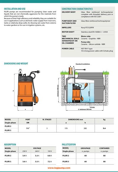  City Pumps PLURI 3 Dalgıç Drenaj Pompası Temiz Su Tahliyesi İçin 0.55 kW - 33 mSS