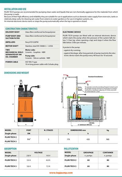  City Pumps PLURI TECH 3 Otomatik Dalgıç Pompa Basınç Şalteri Olarak 0.55 kW - 33 mSS