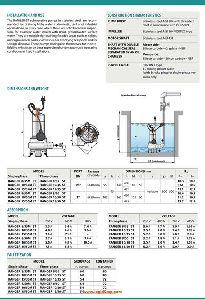  City Pumps RANGER 15/35 ST Paslanmaz Vortex Pis Su Pompası Endüstriyel Kullanım İçin 1.1 kW - 15 mSS