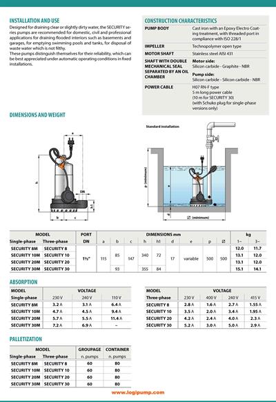  City Pumps SECURITY 8 Yüksek Basma Drenaj Pompası Derin Tahliye İçin 0.55 kW - 13 mSS
