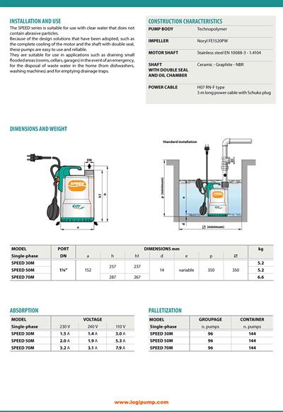  City Pumps SPEED 70M Dalgıç Drenaj Pompası Bodrum Sel Tahliyesi İçin 0.55 kW - 10.5 mSS