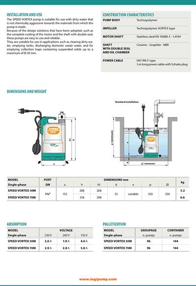  City Pumps SPEED VORTEX 50M Kirli Su Dalgıç Pompa Katı Parçacıklar İçin 0.37 kW - 7 mSS