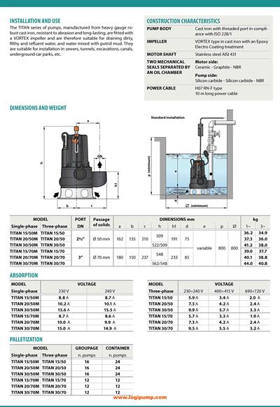  City Pumps TITAN 15/70 70 mm Katı Geçişli Büyük Pis Su Dalgıç Pompa Endüstriyel İçin 1.1 kW - 6.5 mSS