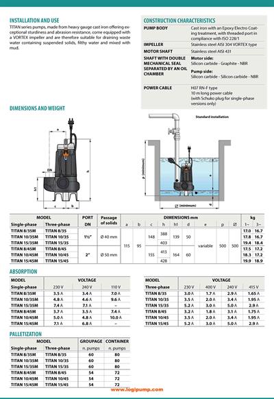  City Pumps TITAN 8/45 70 mm Katı Geçişli Büyük Pis Su Dalgıç Pompa Endüstriyel İçin 0.55 kW - 6.5 mSS