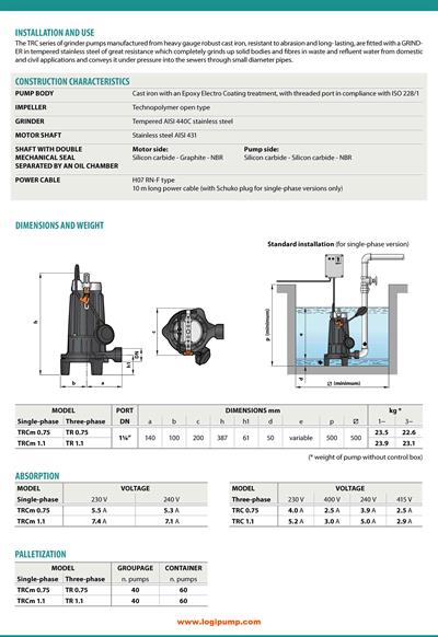  City Pumps TRC 0.75 Parçalayıcılı Fosseptik Pompası Lifli Atıklar İçin 0.75 kW - 16.5 mSS