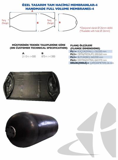 Özel Tasarım Tam Hacimli Membran EPDM & Butyl Kauçuk Hidrofor Genleşme Tankı Membranı