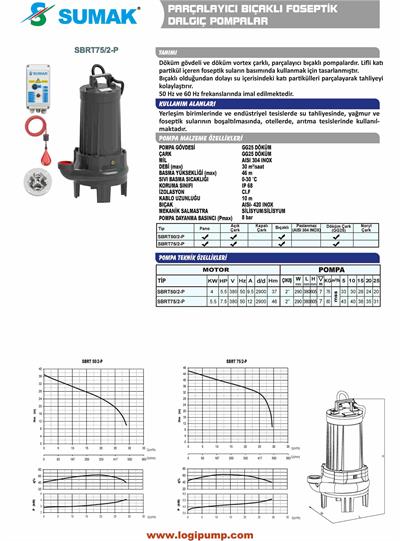 SBRT75/2-P Parçalayıcı Foseptik Dalgıç Pompa | 5.5 kW - 380 V