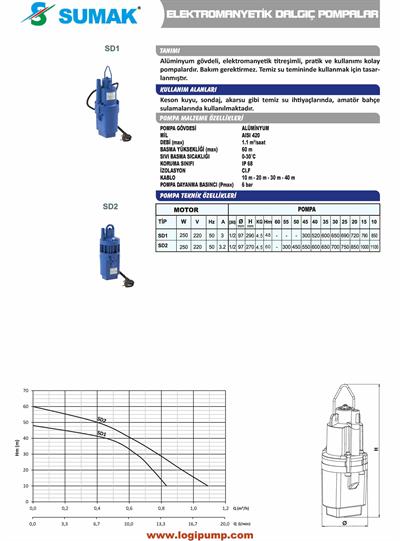 SD2-10 Titreşimli - Elektromanyetik Dalgıç Pompa | 250 kW - 220 V