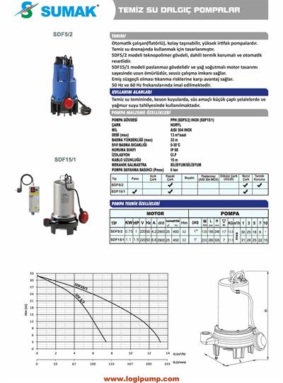 SDF15/1 Süzgeçli Temiz Su Dalgıç Pompa | 1.1 kW - 220 V