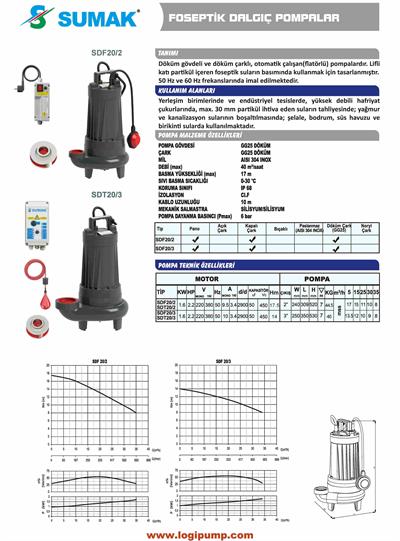 SDF20/2 Döküm Kapalı Çark Foseptik Dalgıç Pompa | 1.6 kW - 220 V