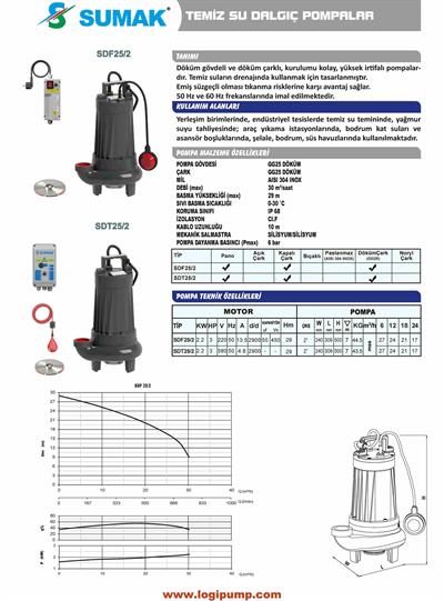 SDF25/2 Kapalı Çarklı Temiz Su Dalgıç Pompa | 2.2 kW - 220 V