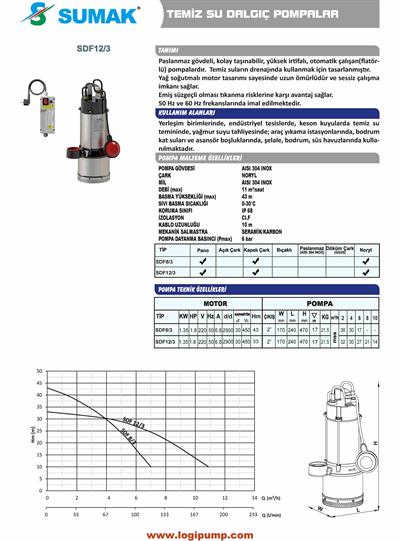 SDF8/3 Paslanmaz Keson Kuyu Dalgıç Pompa | 1.35 kW - 220 V