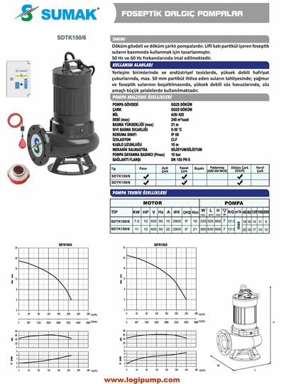 SDTK100/6 Kapalı Çark - Flanşlı Foseptik Dalgıç Pompa | 7.5 kW - 380 V