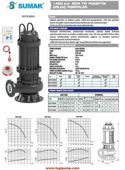 SDTK200/6 Kapalı Çark 1450 D/D Flanşlı Foseptik Dalgıç Pompa | 15 kW - 380 V