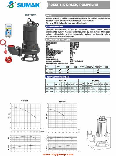 SDTV150/4 Vortex - Dirsekli Foseptik Dalgıç Pompa | 11 kW - 380 V