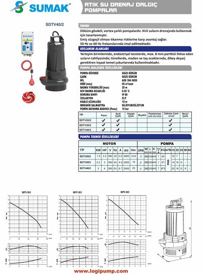 SDTV30/2 Döküm Vortex Çarklı Az Kirli Su Dalgıç Pompa | 2.2 kW - 380 V