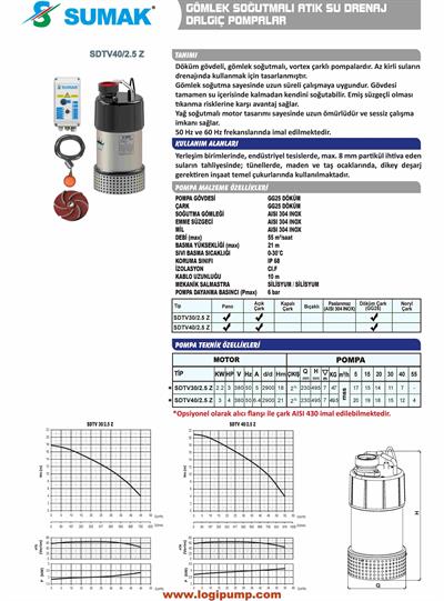 SDTV30/2.5 Z Gövde Soğutmalı Dalgıç Pompa | 2.2 kW - 380 V