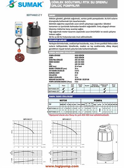 SDTV40/2 ZY Gövde Soğutmalı Dalgıç Pompa | 3 kW - 380 V