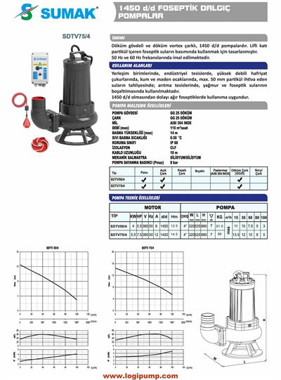 SDTV50/4 Vortex Çarklı 1450 D/D Dirsekli Foseptik Dalgıç Pompa | 4 kW - 380 V