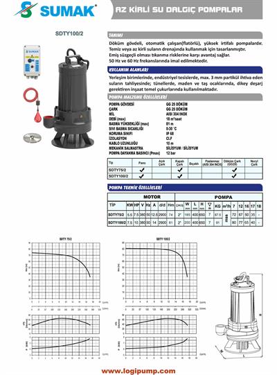 SDTY100/2 Döküm Kapalı Çarklı Az Kirli Su Dalgıç Pompa | 7.5 kW - 380 V