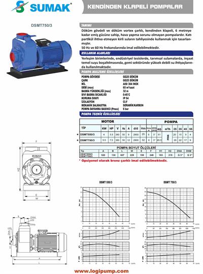 SUMAK DSMT550/3 Kendinden Klapeli Atık Su Pompası | 4 kW - 380 V