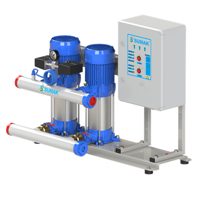 SUMAK SHM6B 100/6 Noril Fanlı 2 Pompalı Dik Hidrofor | 2x0.75 kW - 220 V