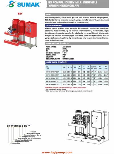 SUMAK SHT 12 B 400/7 EEY Çift Pompalı Yangın Hidroforu | 2x3 kW - 380 V