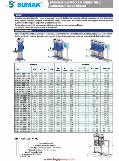 SUMAK SHT 12A 300/6 FK Motor Üzeri Frekans Kontrol Hidrofor | 1x2.2 kW - 380 V
