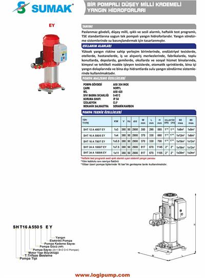 SUMAK SHT 16 A 550/5 EY Tek Pompalı Yangın Hidroforu | 1x4 kW - 380 V