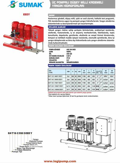 SUMAK SHT 16 C 550/5 EEEY Üç Pompalı Yangın Hidroforu | 3x4 kW - 380 V