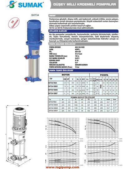 SUMAK SHT34/7 Noril Fanlı Dikey Kademeli Pompa | 11 kW - 380 V