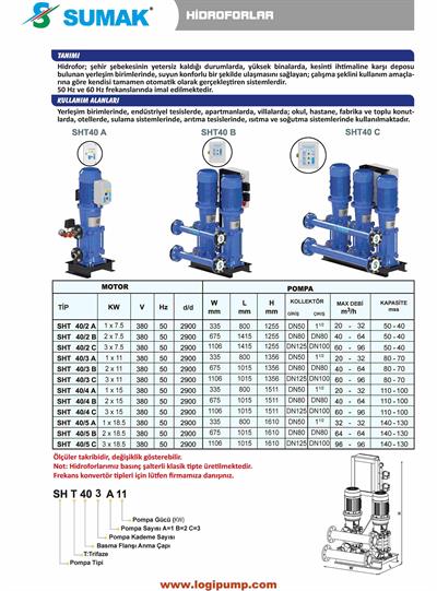 SUMAK SHT40/4A Döküm 1 Pompalı Dikey Hidrofor | 1x15 kW - 380 V
