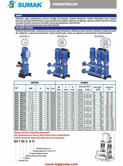 SUMAK SHT50/2B-2x11 Döküm 2 Pompalı Dikey Hidrofor | 2x11 kW - 380 V
