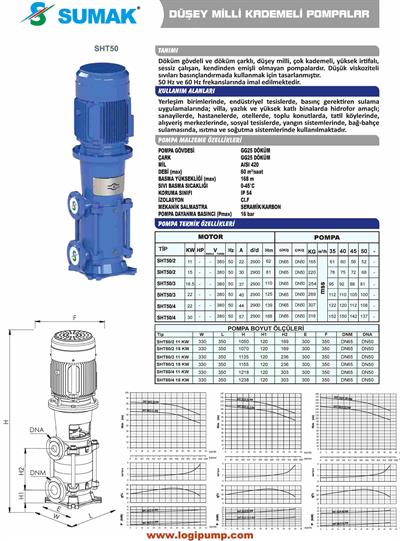 SUMAK SHT50/3-18.5 Komple Döküm Dik Kademeli Pompa | 18.5 kW - 380 V