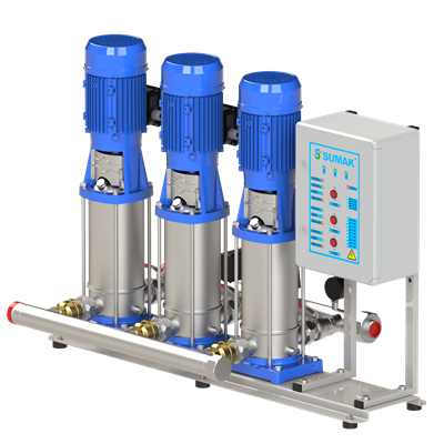 SUMAK SHTP8 C 400/12 Paslanmaz Dik 3 Pompalı Hidrofor | 3x3 kW - 380 V